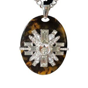 Lia Sophia Elysian Tortoise Shell Resin Cut Crystals Statement Necklace Retired